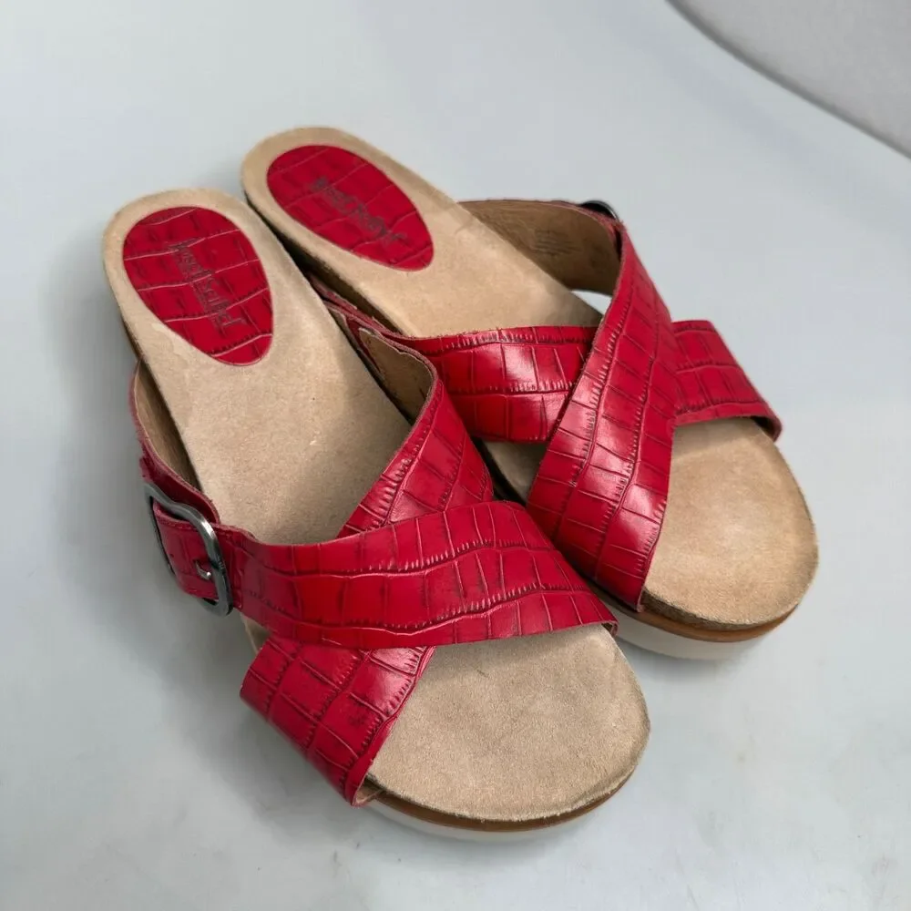 Josef Seibel Comfort Leather Platform Sandals Clea Red Brown Cork EU 39 US 8.5